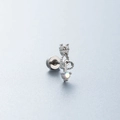 Silver bow heart note earring with rainbow stone and cubic zirconia studs - Bow Heart Note Style(A98-4#)