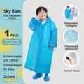 Thickened light blue waterproof EVA raincoat for kids with hood and long fit for outdoors - Deep Sea Blue
