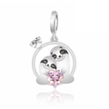 Silberner Faultier-Anhänger mit rosa Herz-Kristall und Zirkonia für DIY-Armbänder - 486 Eltern-Kind Herzumarmendes Faultier