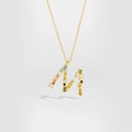 Gold M letter necklace with colorful gemstones and S925 sterling silver chain - Gold Letter M