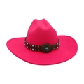 Rose red wool felt western cowboy hat with brown leather turquoise studded band - One Size / Rose Red