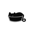 Cute black cat enamel pin badge featuring a sleepy kitten curled up inside a white bowl - Cat in Bowl (C2405-8)