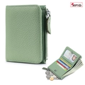 Cartera delgada de cuero verde para mujer con protección RFID y monedero con cremallera - Verde Hierba Claro