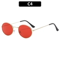Occhiali da sole ovali vintage con lenti rosse e montatura in metallo dorato, C4 - Montatura Dorata Lenti Rosse