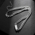 Detailed view of silver titanium steel Cuban chain necklace with blank ID tag plate - Silver