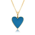 Detailed close-up of a blue enamel heart pendant on a 14K gold-plated necklace chain - Blue (A136)