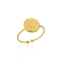Verstellbarer 18k vergoldeter Edelstahlring mit Sonnenstrahl-Muster und gedrehtem Band - Sonnenrelief-Stil (4902)