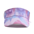 Detail of colorful pink and blue tie-dye sun visor with high-quality stitching - One Size / Purple Pink