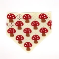 Handmade crochet hair bandana featuring red mushroom patterns on an off-white knit base - Beige Red Mushroom