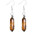 Tiger eye crystal drop earrings with silver wire wrap and bullet hexagonal stone design - Wire Wrapped Hexagonal Prism Earrings / Silver Tiger Eye Earrings