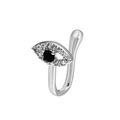 Clip per naso a forma di occhio argento con pietra nera e cristalli bianchi non forata - Stile Malocchio Argentato (A-1272)