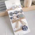 5-piece hair clip set with pearls, rhinestones, grey hearts, and a purple bear - Rhinestone Arrow Black 5-Piece Set
