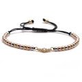 Three-tone beads braided bracelet with colorful cubic zirconia geometric centerpiece - Mixed Color Bead Chain / Trichromatic Beads with Black Rope