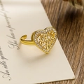 Gold-plated tree of life heart-shaped adjustable ring with sparkling cubic zirconia stones - Heart Life Tree (13895)