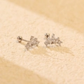Elegant S925 sterling silver crown screw back earrings with sparkling white zircons - White Gold (White Zircon)