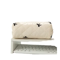 Quilted floral pencil case with butterfly embroidery and metal zipper for desk storage - Beige