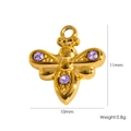 Gold bee charm with purple stones for necklaces and bracelets, 11mm by 10mm size - Small Bee-004 / Gold - Purple Zirconia