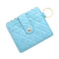Light blue quilted card holder with scalloped edges and golden key ring attachment - D1 Quilted Blue