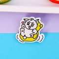 Cute white cartoon cat sitting in a yellow duck floatie acrylic brooch pin for bags - 5# Vacation Cat