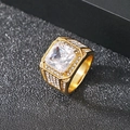 Macro shot of gold-plated titanium steel ring featuring a large square-cut zircon stone - US 7 / Gold (KR112701-MZOZ)