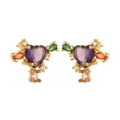 Gold-plated heart stud earrings featuring purple zircon and colorful accents - Purple Heart