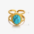 Anillo ajustable de acero inoxidable dorado con incrustación de turquesa azul ovalada - Abierto / Anillo De Turquesa