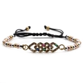 Adjustable woven bracelet with tricolor metal beads and geometric colorful zircon charm - Mixed Color Chain