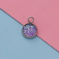 Detail of a 12mm stainless steel pendant with sparkling purple stones on a bicolor background - Purple Druzy Style (8)