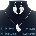 Polished silver stainless steel jewelry set with teardrop earrings and pendant necklace - Silver Style (KS216998-KFC)