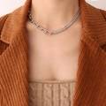 Zilveren hoefijzer ketting met halve tennisarmband stijl en zirkonia stenen - Zilverkleurige U-Link Hoefijzer Ketting (P147-Zilverkleur)