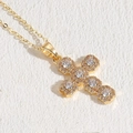 Luxury 14K gold plated cross necklace with round zircon crystals and champagne accents - Yellow