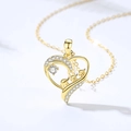 Golden heart elephant necklace with sparkling zircon and detailed carving on fine chain - 925 Silver / Gold