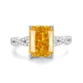 S925 silver ring featuring radiant cut yellow carbon diamond and twisted band design - Rectangular Radiant Intertwined Twisted Band Goose Yellow Style (FDJZ-111)
