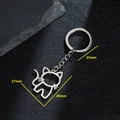 Llavero de gato de acero inoxidable pulido con diseño hueco y anillo plateado 30mm - 035