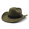 Détail d'un chapeau en feutre vert olive avec ruban noir et plume vintage décorative - M(56-58cm) / Vert Militaire