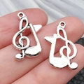 Antique silver treble clef and musical note charms for DIY necklaces and bracelets - Symbol (17x21mm-1.2g)