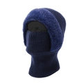 Dunkelblaue Strick-Sturmhaube mit dickem Fleece-Futter und Kunstpelzbesatz für Winter - Einheitsgröße / Marineblau