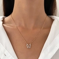 Golden butterfly necklace with white zircons on a delicate chain worn with a shirt - Gold Diamond Butterfly Clavicle Chain (H-95)