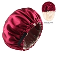 Double layer satin bonnet with adjustable buckle in burgundy and beige colors - Burgundy