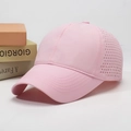 Breathable pink quick-dry sports cap with laser-cut ventilation holes and curved brim - Adjustable / Pink