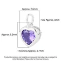 S925 silver heart pendant with purple faceted zircon and precise size measurements - Large (8mm) / Purple