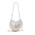 Mini heart-shaped silver metal shell bag with stylish sunburst texture and bead chain - Heart Silver