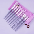 12-piece purple makeup brush set with pink bristles and silver ferrules with pouch - 13Pcs + Cloth Bag / Purple
