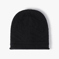 Gorro de punto negro de invierno con patrón de chevrón y borde enrollado abrigado - Negro (24B030)