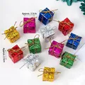 Set of 12 colorful 2.3cm mini Christmas gift box ornaments with laser foil finish - Christmas Gift Box Mix 12pcs (No Stick)