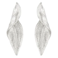 Detailed view of silver leaf earrings featuring realistic vein textures and elegant curves - Leaf Shape / Silver (DZ-297)