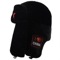 Colbacco nero di peluche con stella rossa e ricamo I Heart China per l'inverno freddo - M (56-58cm) / Nero Cuore Stile(03)