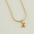 Minimalist 18K gold snake chain necklace featuring a diamond-encrusted letter X pendant - Gold Letter X (With Chain)