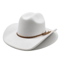 Close-up of white western cowboy hat with brown braided leather band detail - M (56-58cm) / White