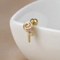 Macro view of lollipop stud earring in 18K gold stainless steel with pink swirl gem - 60065-2 Gold - Lollipop